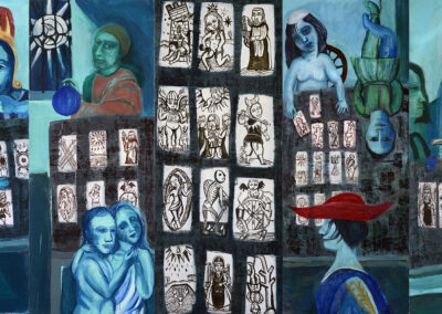 Debbie Lee, Window to the Imagination, Tarot Screen, oil on canvas panels, 152cm x 300cm, 1998