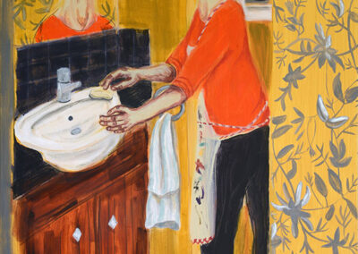 Debbie Lee, At Home, Washing Hands, oil on canvas, 152cm x 90cm, 2020
