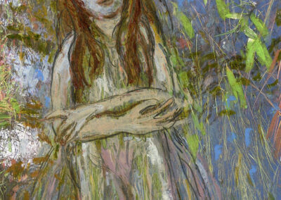 Debbie Lee, Ophelia, oil pastel on digital print, 18cm x13cm, 2021