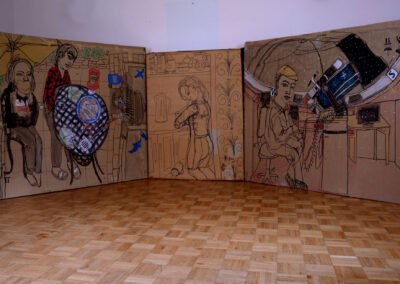 Debbie Lee, Cardboard installation, view 2 at home, 2020