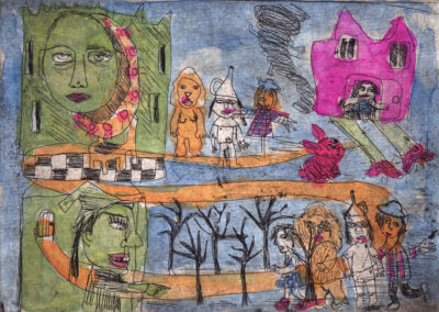 Wizard of Oz Follow the Yellow Brick Road, hand tinted etching