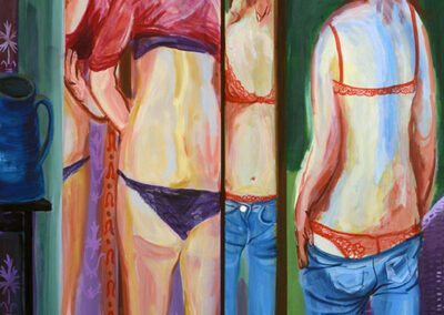 Debbie Lee, At Home, Changing screen, oil on canvas, 152cm x 120cm, 2020