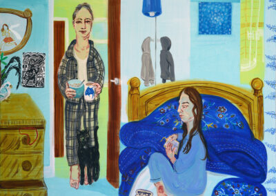 Debbie Lee, At Home, Breakfast in Bed, acrylic on canvas, 122cm x 152cm, 2020