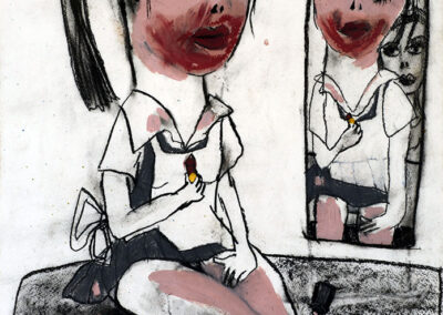 Debbie Lee, Childhood Memories, Lipstick, mixed media on paper, 60cm x 42cm, 2002