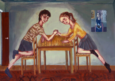 Debbie Lee, Childhood Memories, Arm Wrestlers, oil on canvas, 91cm x 122cm, 2021