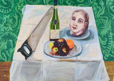 Debbie Lee, Magic and Hysteria, Head on a Platter, oil on canvas, 90cm x 90cm, 2021