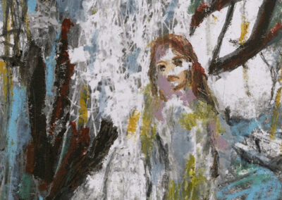 Debbie Lee, Wood Vine, oil pastel on digital print, 18cm x 12cm, 2021