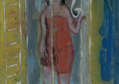 Debbie Lee, At Home, Showered, oil on metal, 21cm x 14cm, 2020